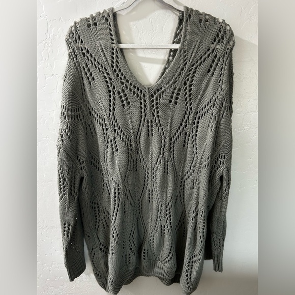 RDI Sweaters - Cozy Open Knit Slouchy Oversized V-Neck Sweater